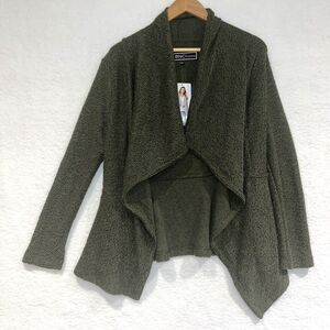 BNCI Blanc Noir Womens Open Front Waterfall Asymmetric Cardigan Green Sweater Lg